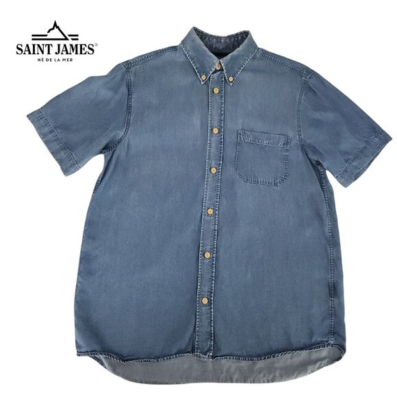 SAINT JAMES Chambray Shirt “Frédéric” Style 100% TENCEL short sleeve m - Picture 3 of 13